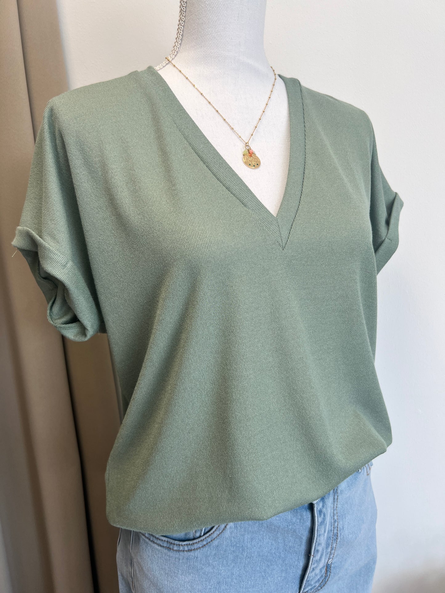 T-SHIRT BIANCA VERT D'EAU