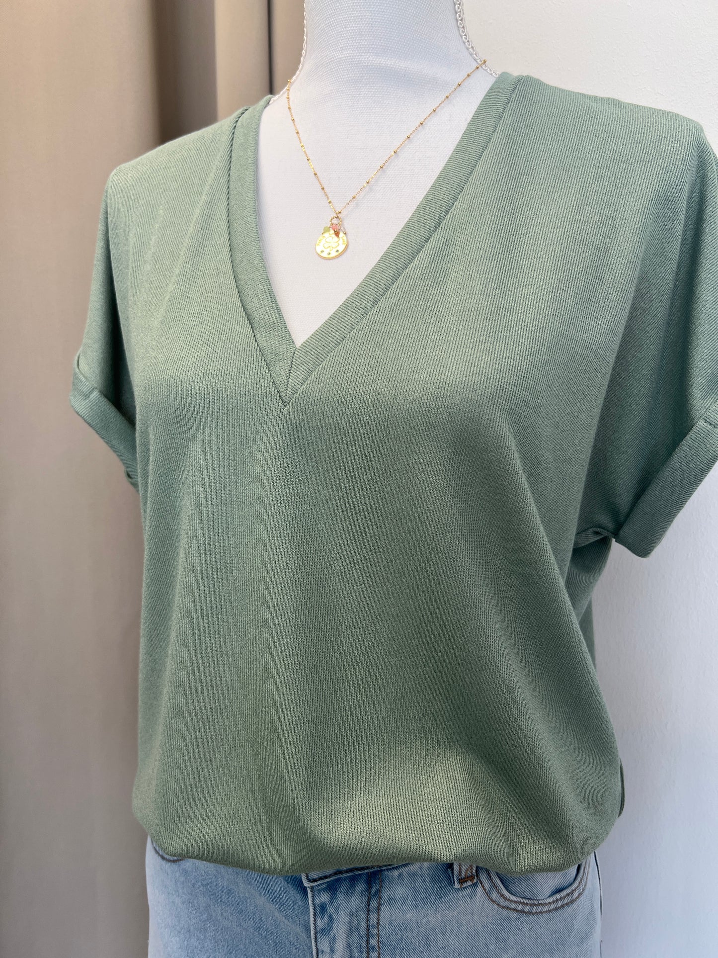 T-SHIRT BIANCA VERT D'EAU